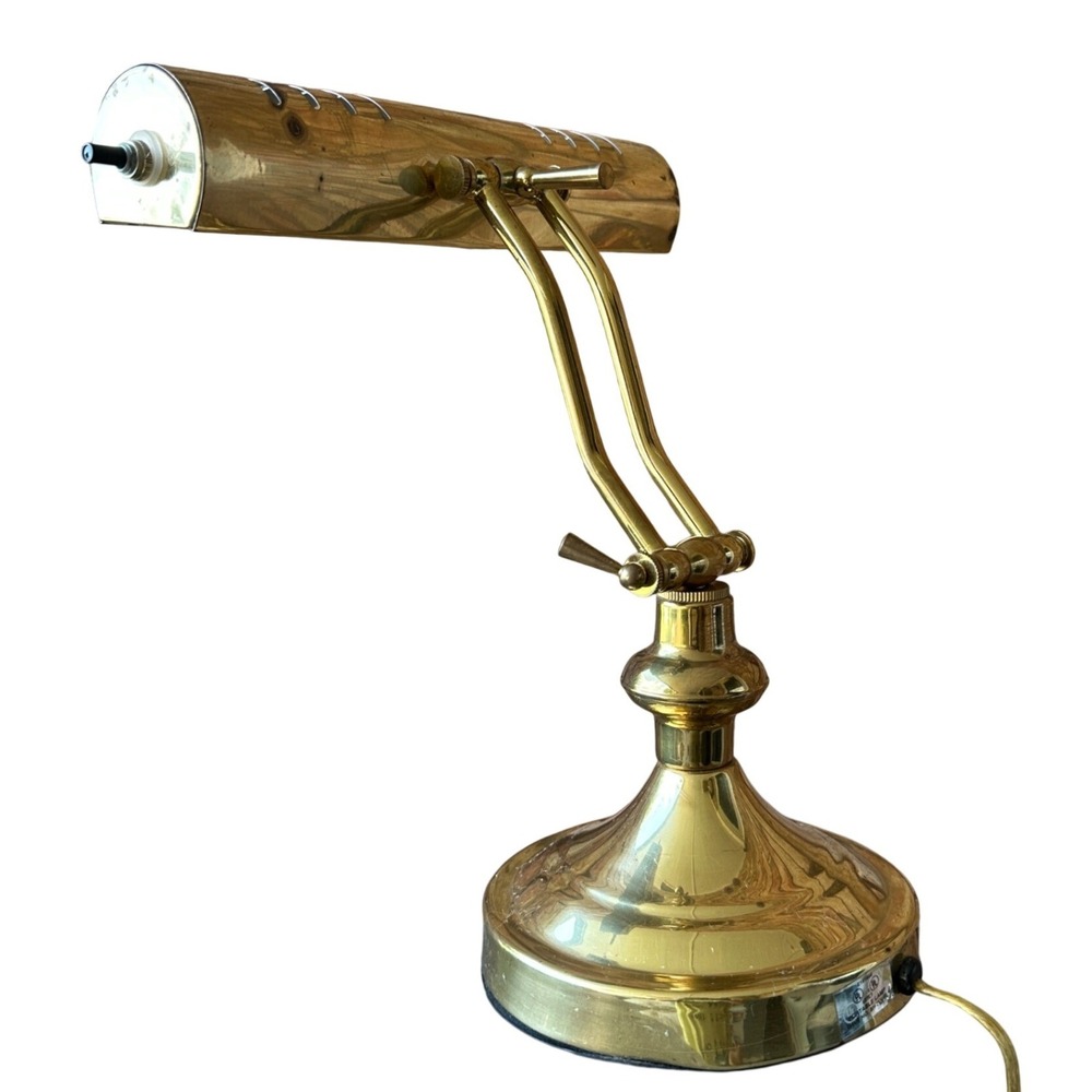 Vintage Brass Adjustable Desk Banker Piano Lamp Mid Century‎ Task Light